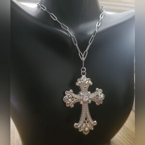 Iridescent Stones Cross Necklace NWT
